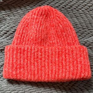 Free People Chunky Ribbed Beanie in Coral Red